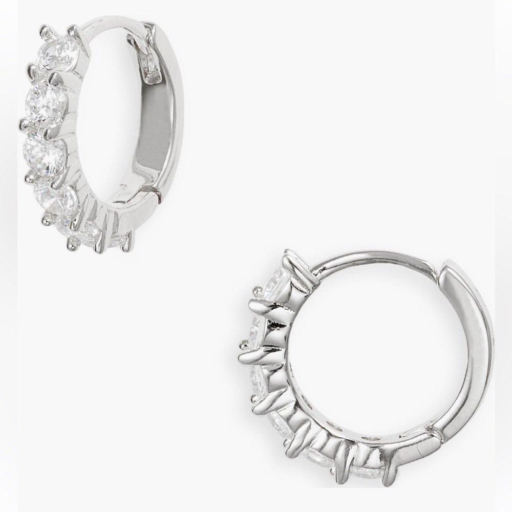 Elegant Silver cubic zirconia Huggie Hoop Earrings